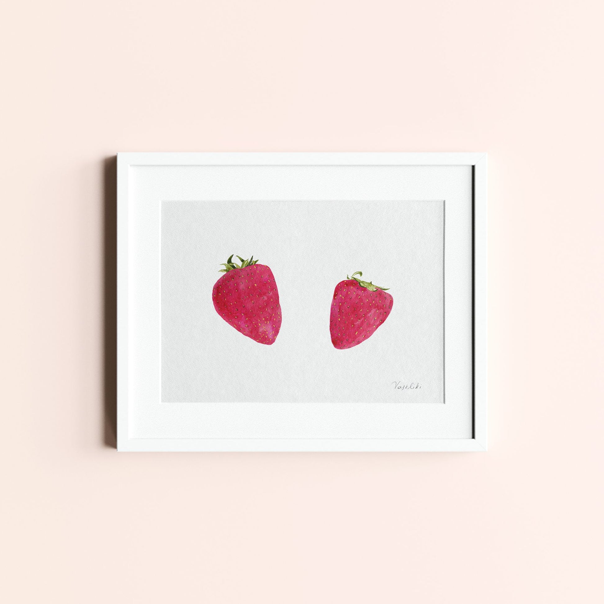 strawberries watercolour painting in art print