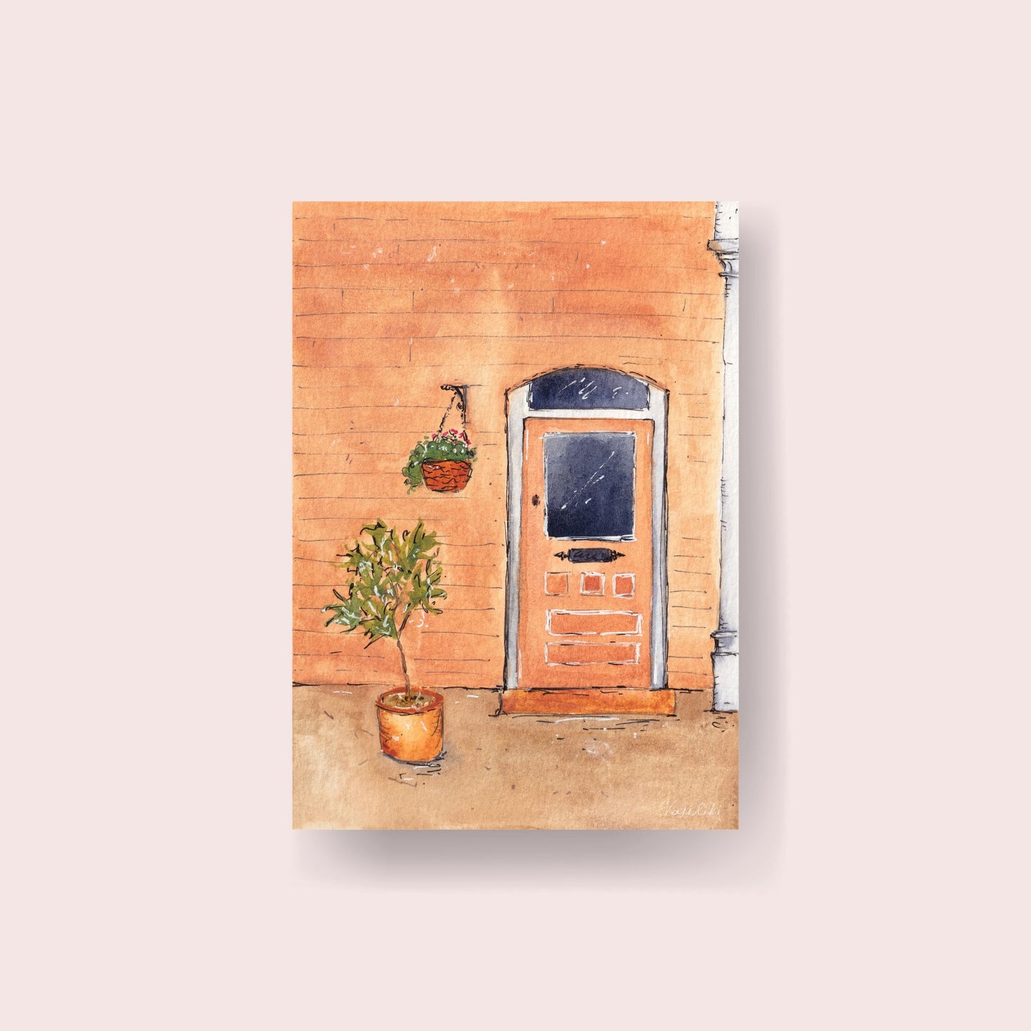 orange colour door of london art print