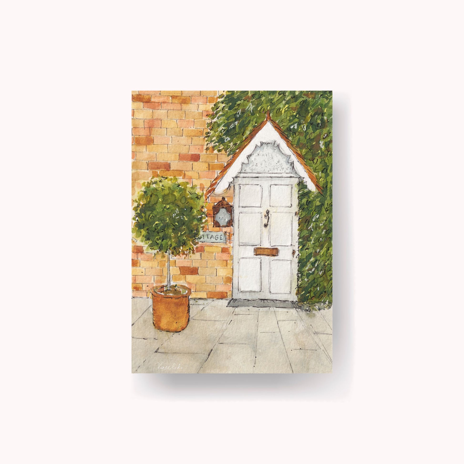 london art print of a white door facade