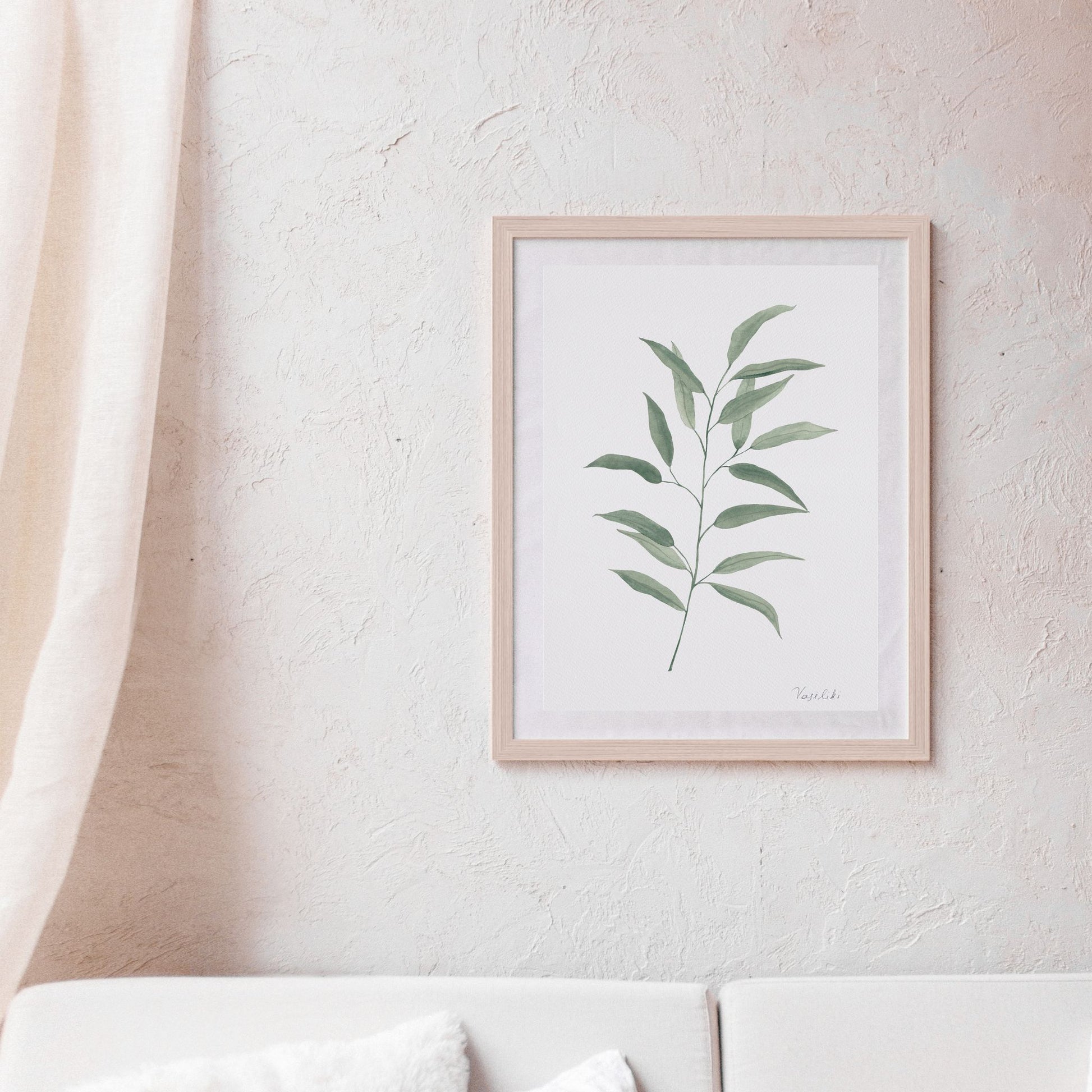 wall print with eucalyptus watercolour painting